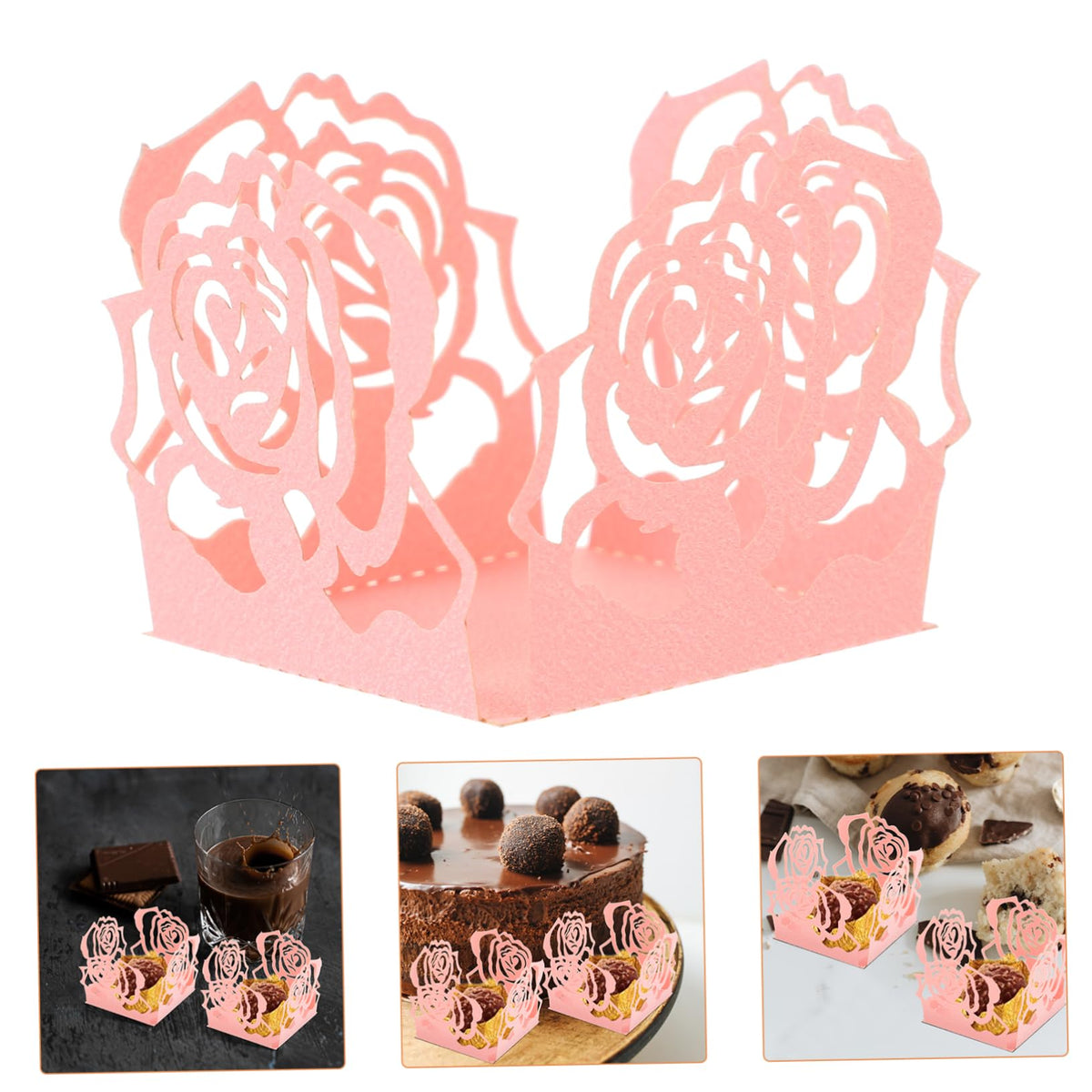 NOLITOY 50pcs Hollow Edge Chocolate Wrapping Papers Decorative Trays for Candy Sweets and for Weddings Parties and Dessert Table Decor