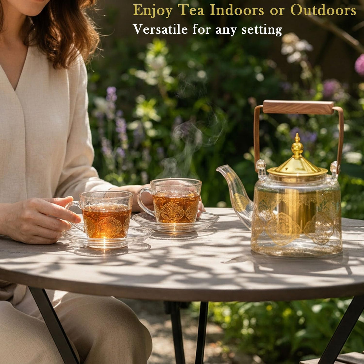 dingdaer Glass Teapot Stovetop 36 OZ/1100ml, Borosilicate Clear Tea Kettle, Tea pot with Removable Stainless Steel Infuser, Flower teaTea Leaf Teapot Maker Tea Brewer for Camping, Travel, Square