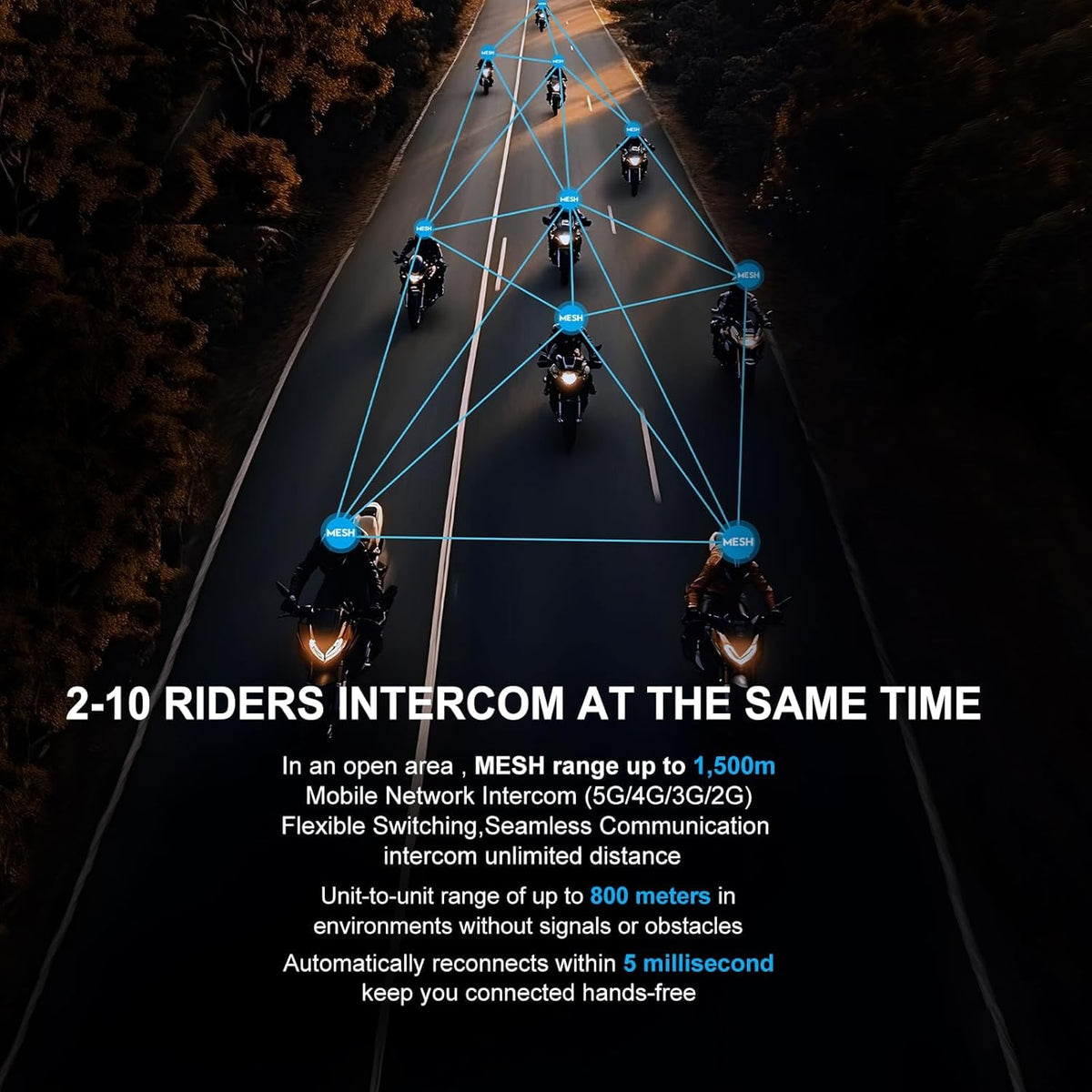SolaMr X10 Motorcycle Helmet Bluetooth Headset Speakers Headphone, Ski Helmet Intercom Integrated Mesh Communication System Support 10 Riders with Bluetooth 5.1, Noise Cancellation, FM Radio, Sliver