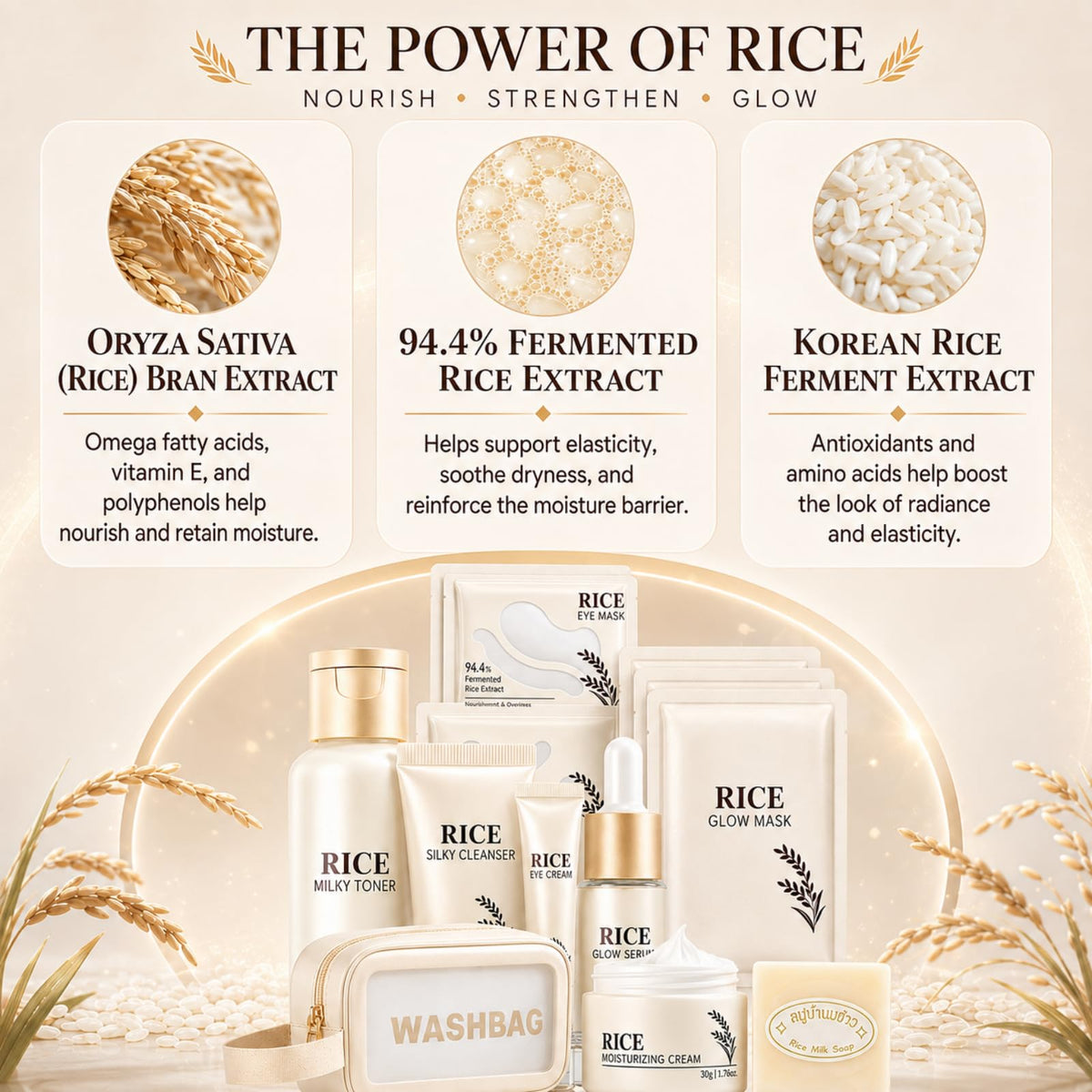 Korean Skin Care Set, 17PCS Rice Skin Care for Women & Girls,Korean Beauty