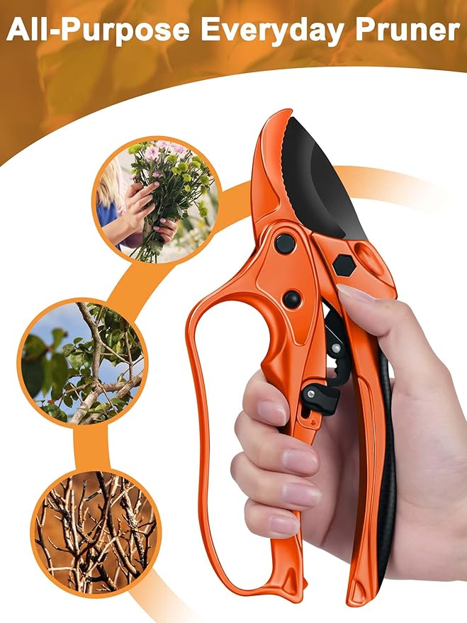 Ratchet Anvil Pruning Shears for Gardening Heavy Duty, Labor-Saving Design Garden Clippers for Arthritis Weak Hands, 3/4" Cut Capacity Branch Cutter for Tree Trimming, Flower, Rose, Plant