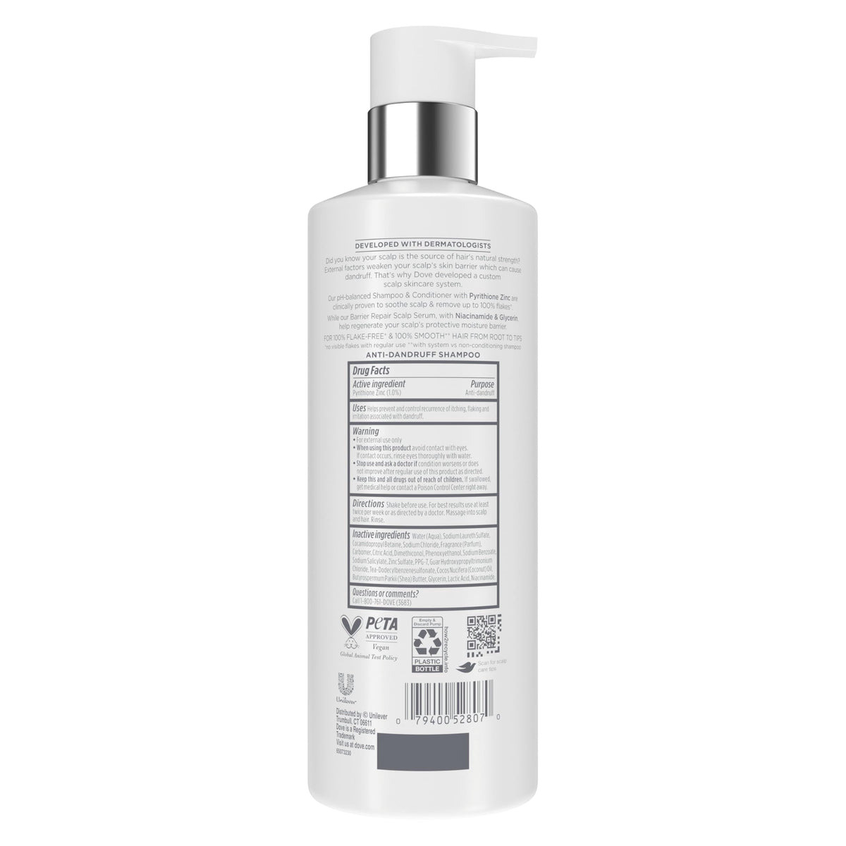 Dove Derma Scalp Dandruff & Itch Relief Shampoo, Pyrithione Zinc, 16 Fl oz