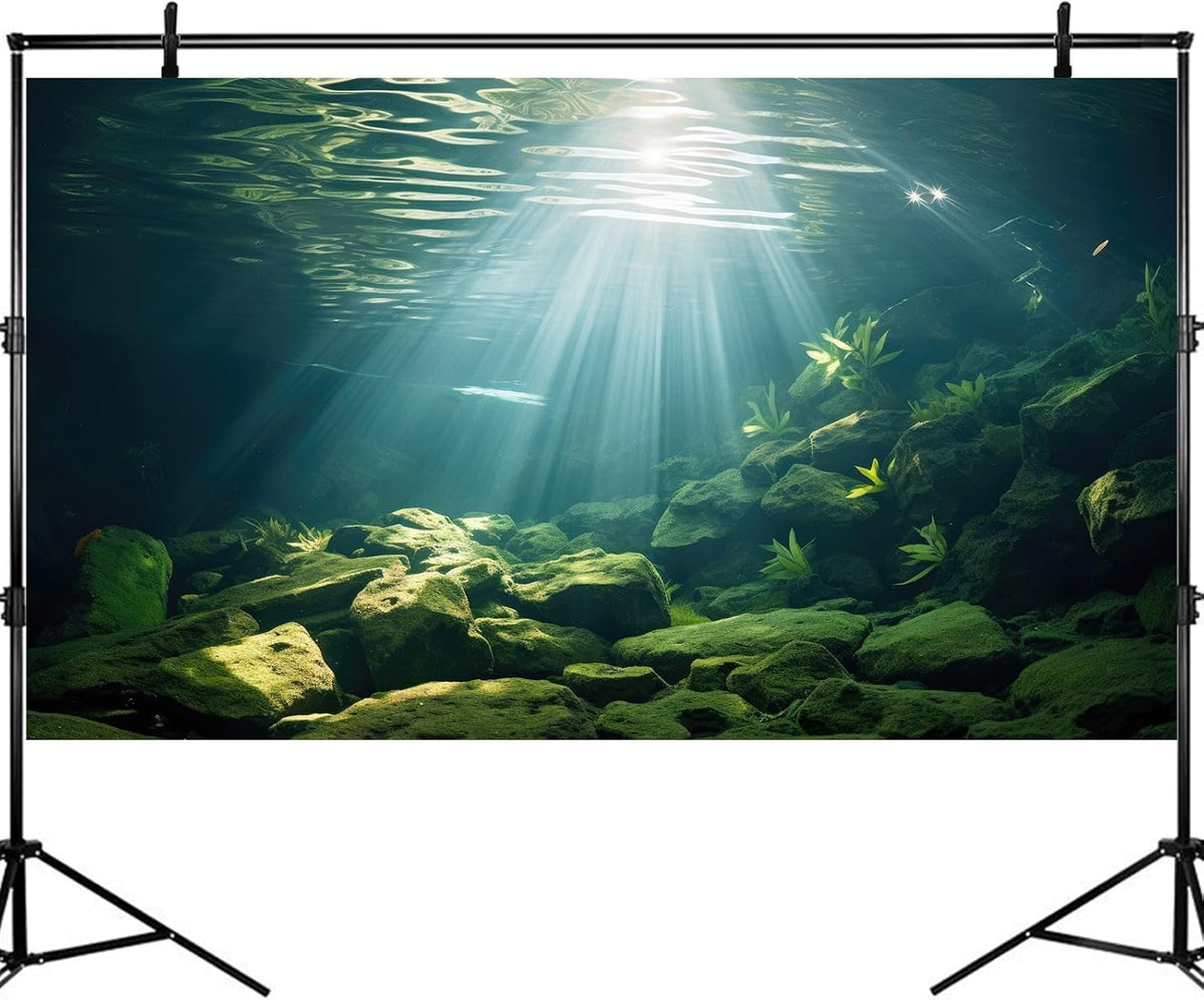 Under The Sea Aquarium Background Aquatic Plants Deep Sea Fish Tank Background Underwater Sunray Rock Terrarium Backgrounds Deep Ocean Floor Tropical Fish Tank Backgrounds 36x24in