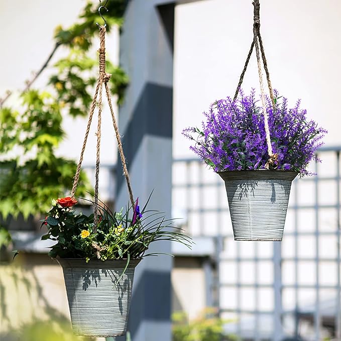 8 Pack Artificial Plants Flowers Grass Shrubs Lavender No Fade Faux Plastic Flowers Outdoor for Farmhouse Garden Porch Patio Indoor Wedding Decoration Greenery Fake Plants uv Resistant