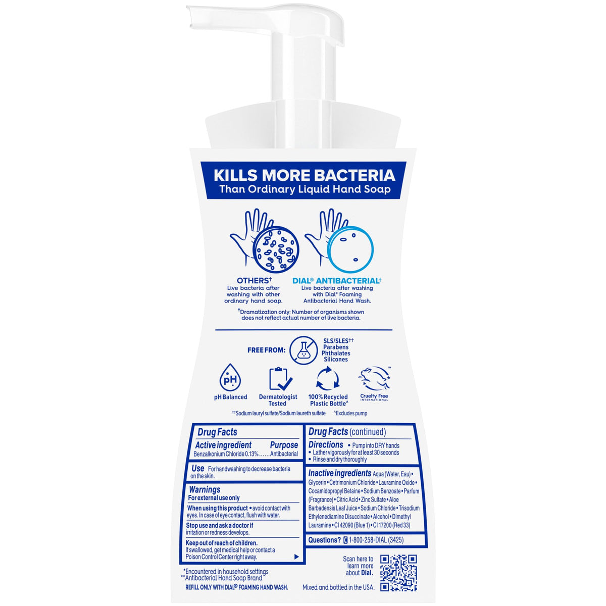 Dial Antibacterial Foaming Hand Soap, Spring Water Scent, 7.5 Fl Oz, 6-Pack