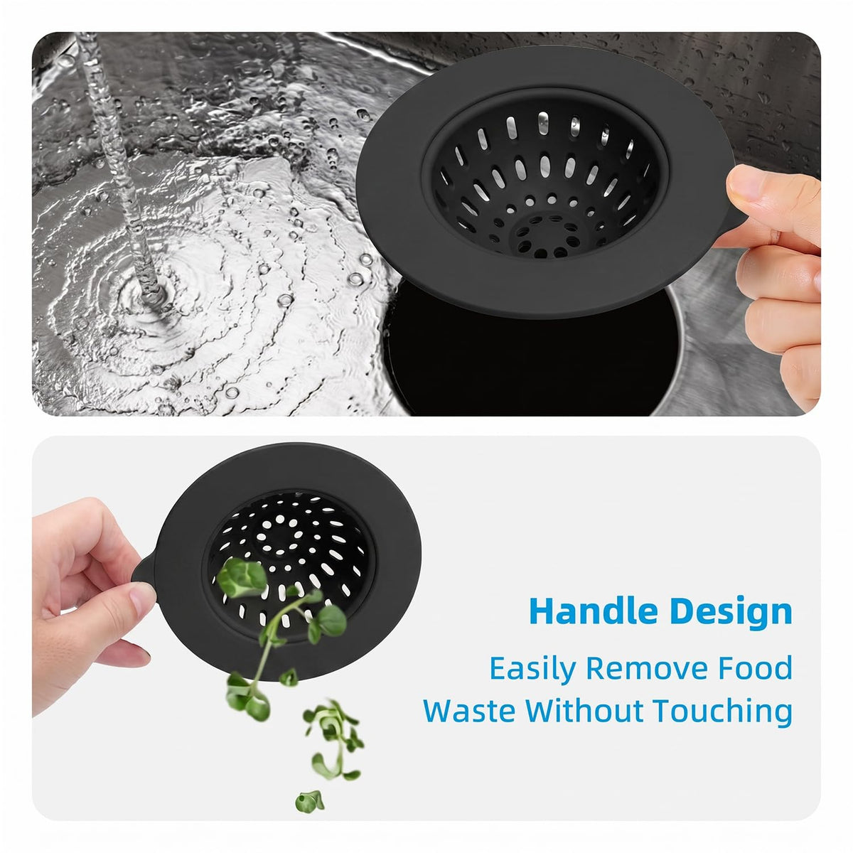 4 Pack Silicone Kitchen Sink Drain Catcher with Lid, 4.4" Top / 3" Mesh Basket, Grey Strainers for 3.1–3.9 Inch Openings, Anti-Clog Reusable Sink Stopper Covers, Odor-Proof & Easy to Clean-Black