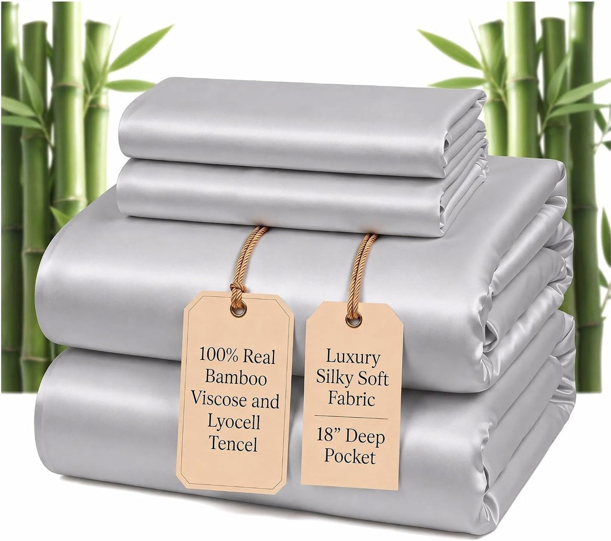 Pillcase 100% Real Bamboo Viscose & Lyocell Tencel Sheets Set King Size | Breathable & Cooling for Hot Sleeper | Luxury Silky Soft Fabric | 18" Deep Pocket with Corner Straps (Charcoal, King)