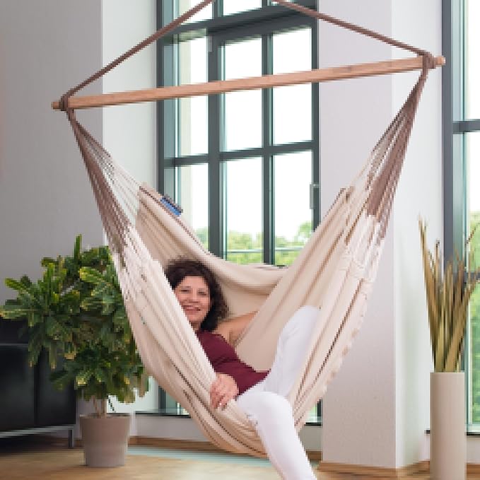 LA SIESTA® - XL King Habana Cotton Hammock Chair & CasaMount - Hanging Chair w/Suspension Kit for Walls Ceilings & Square Beams - Indoor Outdoor Swing Hanging Chair Bedroom Patio Balcony - Nougat
