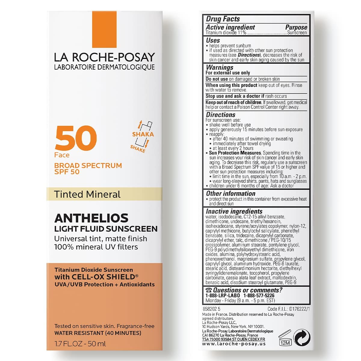 La Roche-Posay Anthelios Tinted Mineral Sunscreen for Face SPF 50, Light