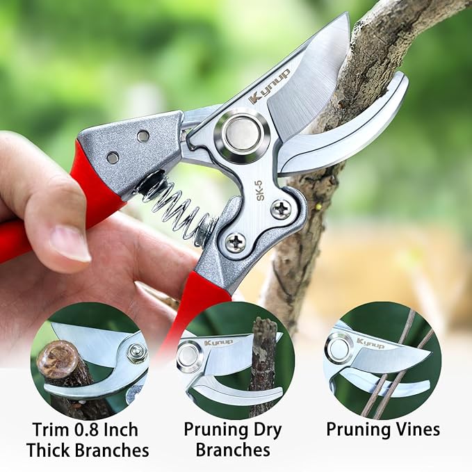 Kynup Pruning Shears, Gardening Scissors, Pruners for Gardening, Garden Grass Clippers Hand Hedge Shears, Heavy Duty Garden Tools(Red)