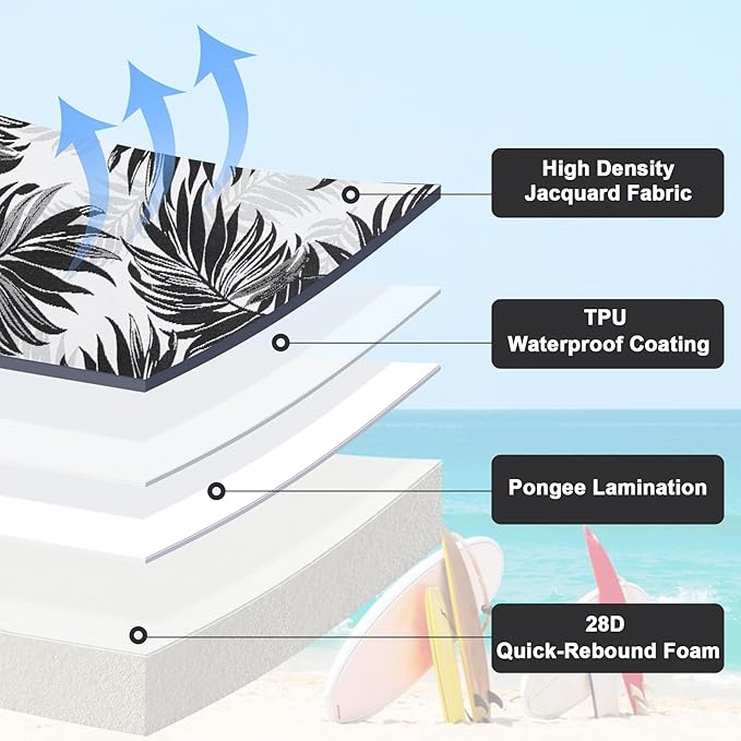 Favoyard Outdoor Chair Cushion 24 x 24 x 4 In Waterproof Pattern Fade Resistant Cushions for Patio Furniture with Removable Cover Attach Straps 28D Foam Insert Cushions Pads for Seat Sofa Couch 2 Pack