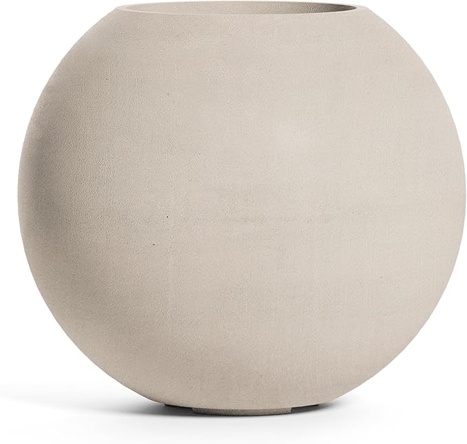 Orbo Large Planter – Fiberglass Indoor/Outdoor and Weather-Resistant Globe Planter (Sand Stone, 35.4" D x 31.3" H)