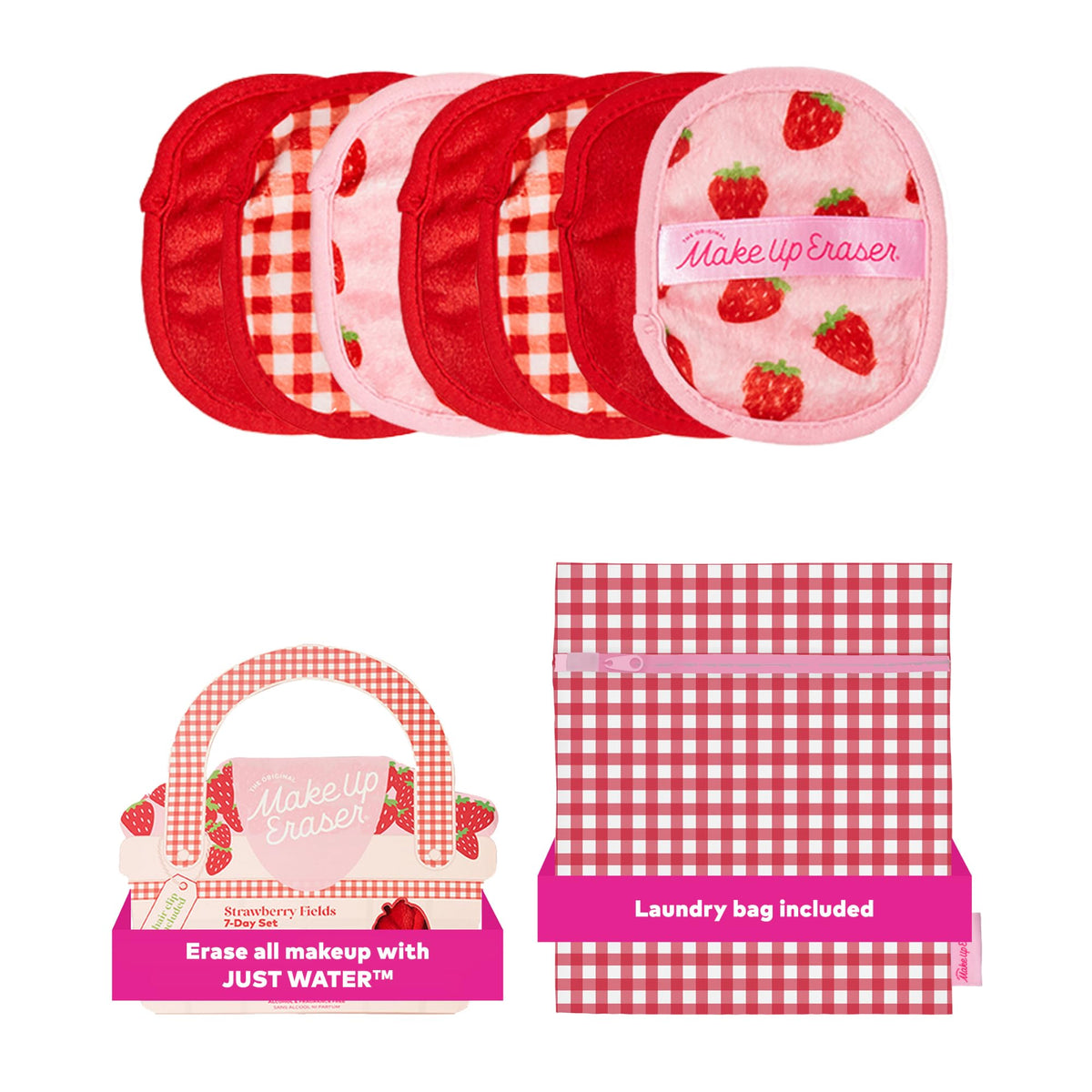 The Original MakeUp Eraser 7-Day Set, Erase All Makeup With Just Water, Including Waterproof Mascara, Eyeliner, Foundation, Lipstick, Sunscreen, and More! Strawberry Fields, 7ct.