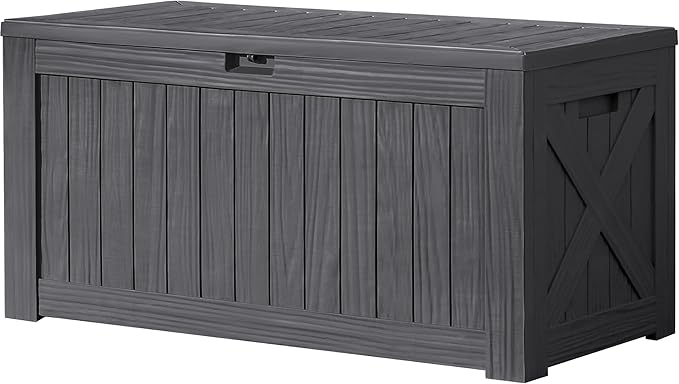 Devoko 120 Gallon Deck Box Resin Outdoor Storage Box Waterproof for Patio, Large Outdoor Storage Bench Lockable for Outside (Grey)