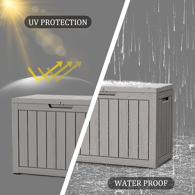 50 Gallon Lockable Resin Deck Box, Waterproof & UV-Resistant Outdoor Storage Box for Outdoor Cushion Storage, Garden Tools & Pool Accessories Storage, Gray
