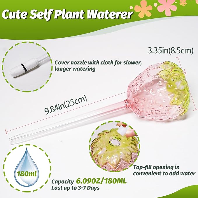 Plant Watering Globes, 2pcs Self Watering Planter Insert, Glass Watering Bulbs for Indoor Outdoor Plants, Mushroom Top-Fill Plant Watering Devices for Travel Vacation While Away