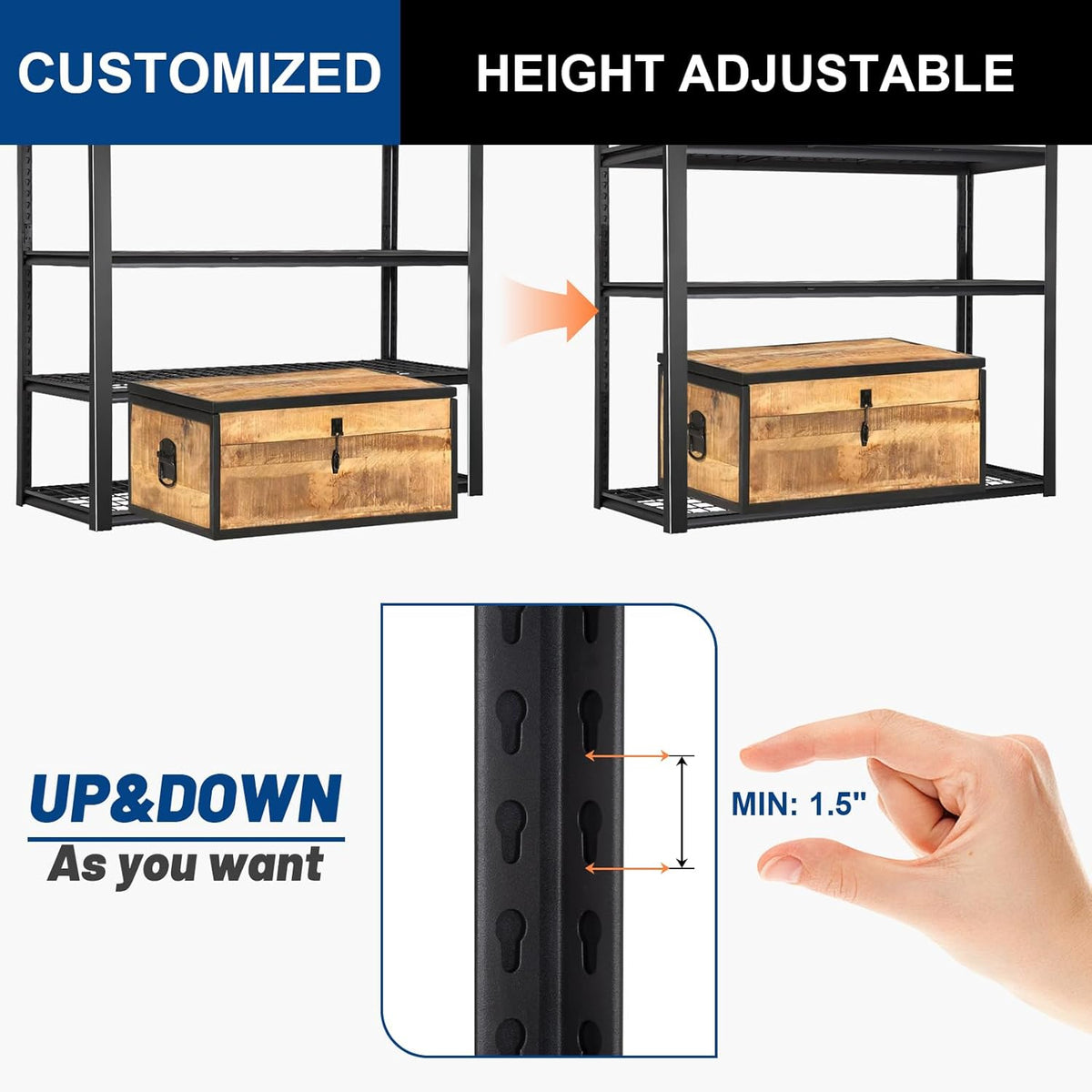 BILT HARD 48" W x 24" D Garage Shelving 3500 LBS, 72" H Storage Shelves, Industrial 5-Tier Heavy Duty Storage Shelves, Steel Shelving with Adjustable Rack, Ideal for Garage, Black