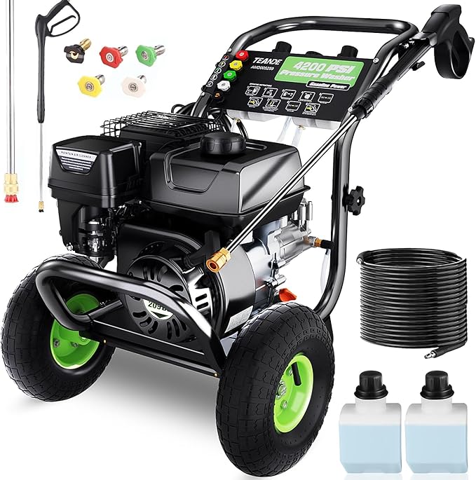 Gas Pressure Washer, 4200 PSI and 4.0 Max GPM Commercial Gas Power Washer, Spray Gun and Wand, 5 Nozzle Set, for Cars/Fences/Driveways/Homes/Patios/Furniture