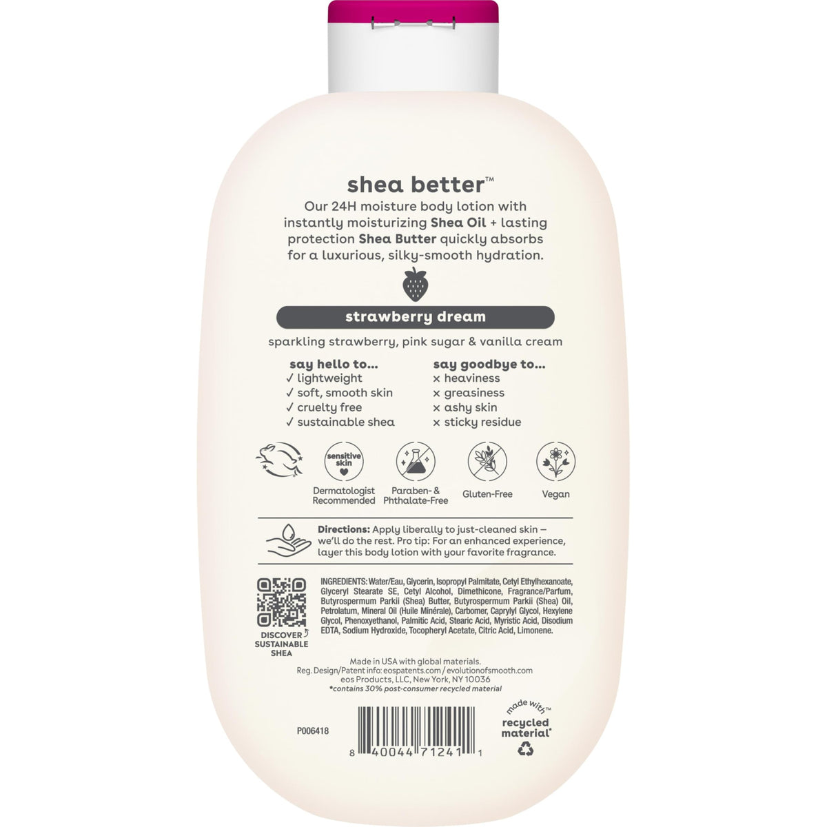 eos Shea Better Body Lotion- Strawberry Dream, with Natural Shea, 16 fl oz