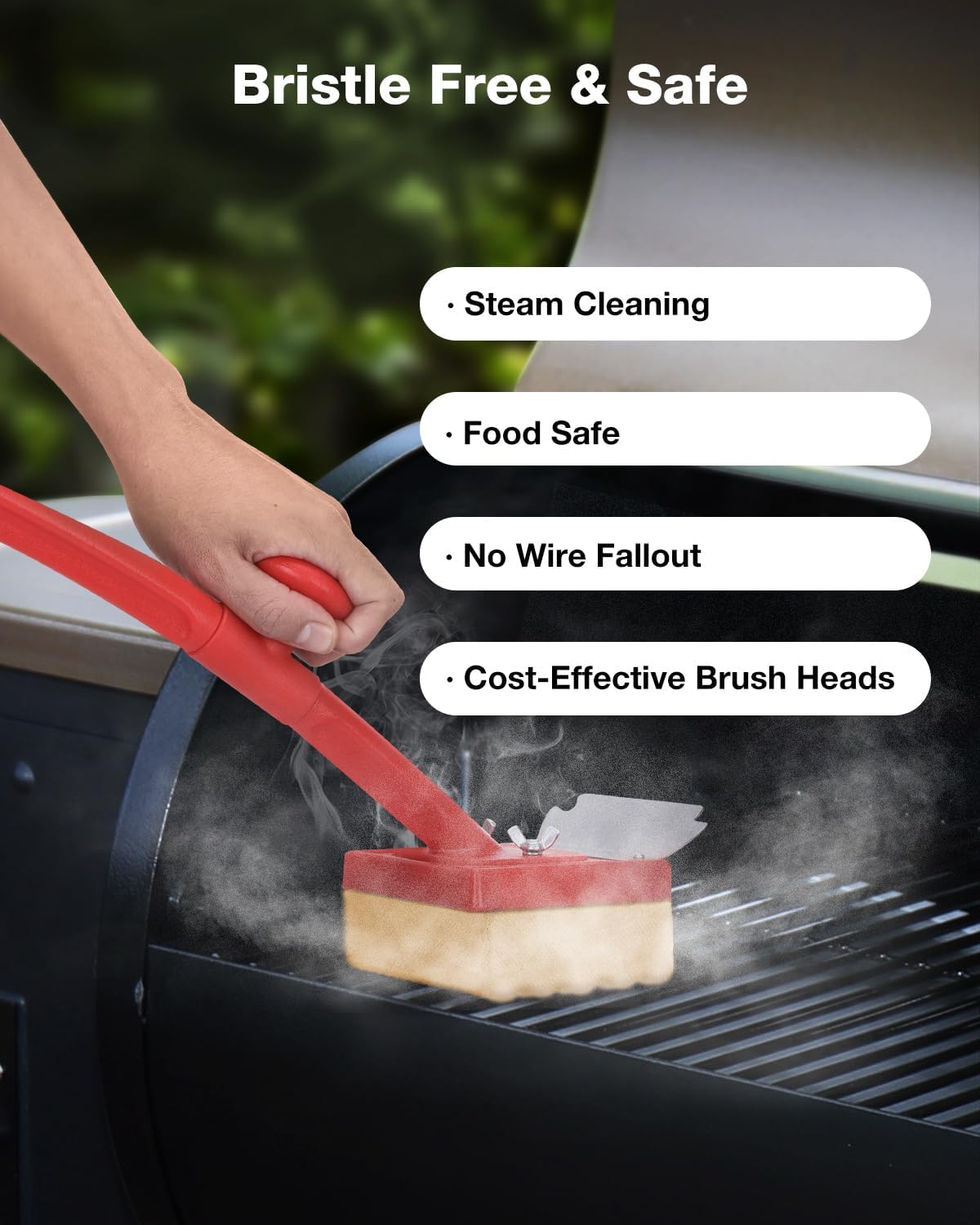 Grill Brush Bristle Free(Fire-Resistant Fabric),4 Replaceable BBQ Cleaning Head,Safe Replacement Cleaning Pad for Cast Iron or Stainless-Steel Grates (No Handle)