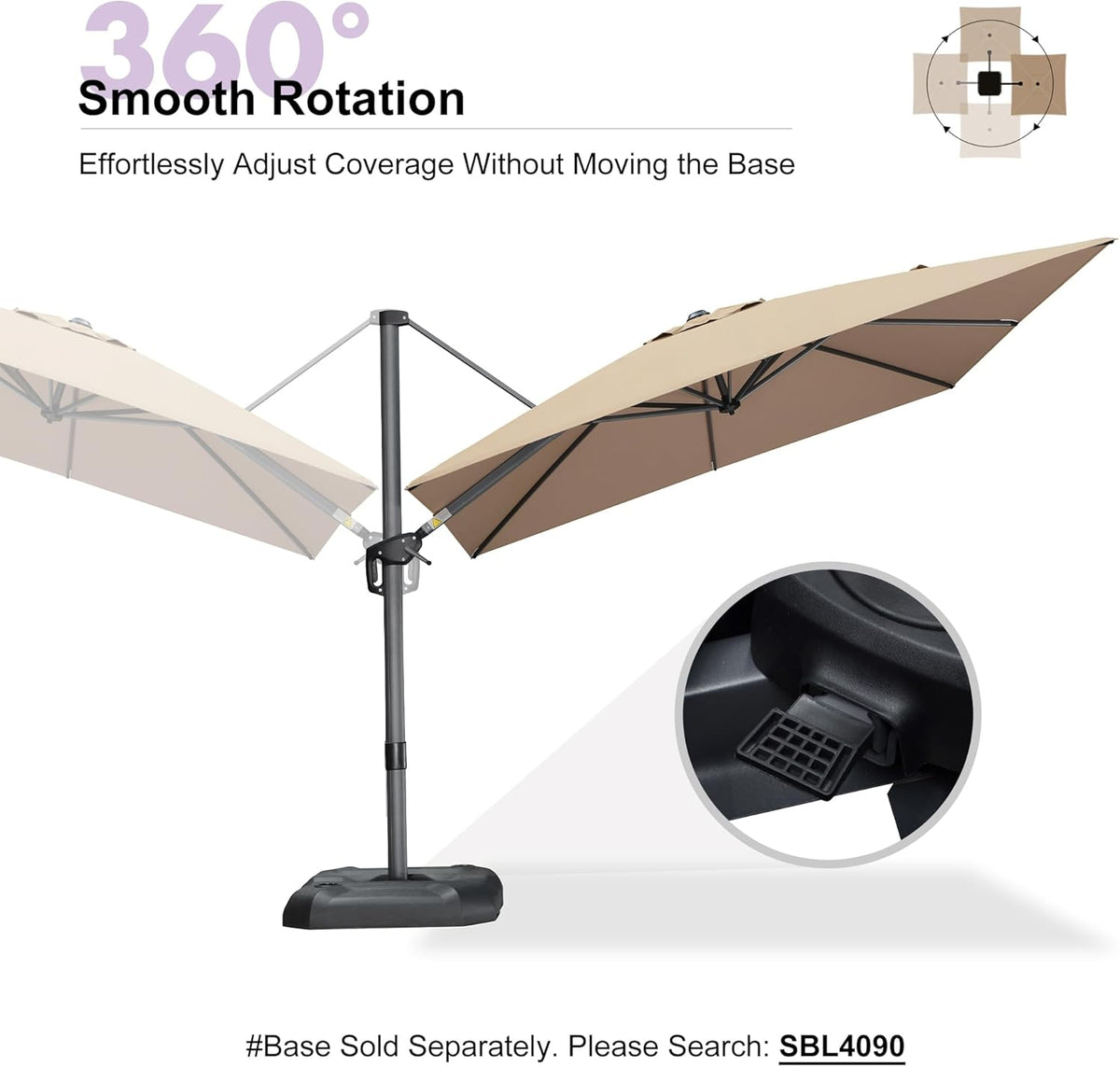 PURPLE LEAF 9 Feet Patio Umbrella Outdoor Cantilever Square Umbrella Aluminum Offset Umbrella with 360-degree Rotation for Garden Deck Pool Patio Taupe
