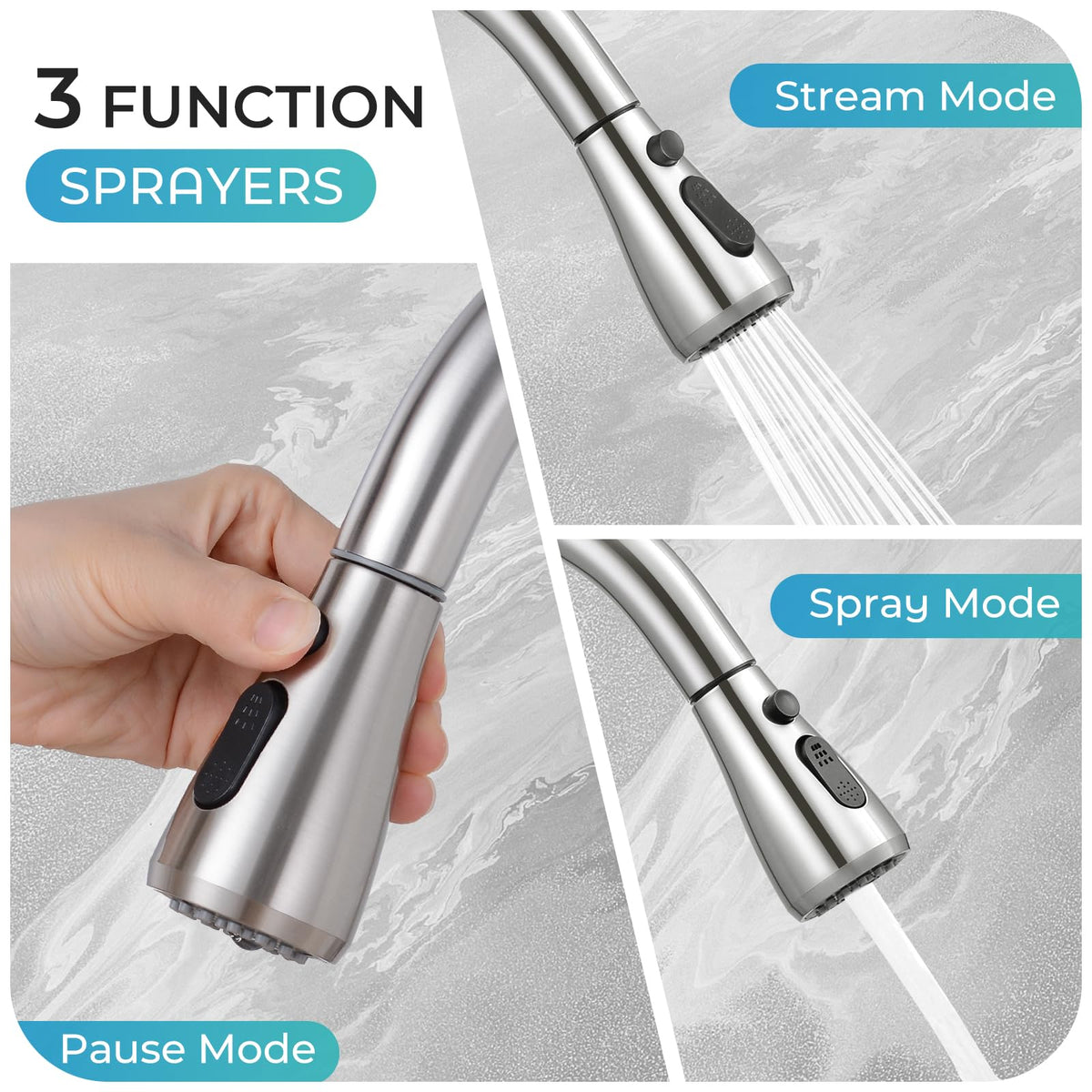 LUFG Brushed Nickel Kitchen Faucet with Pull Down Sprayer and Deck Plate