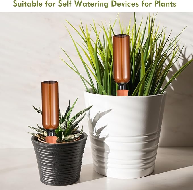 Baderke 12 Set Plant Watering Devices, Terracotta Watering Spikes with 25 oz Plastic Wine Bottles, Slow Release Vacation Insert Automatic Plant Waterer Device for Indoor Outdoor