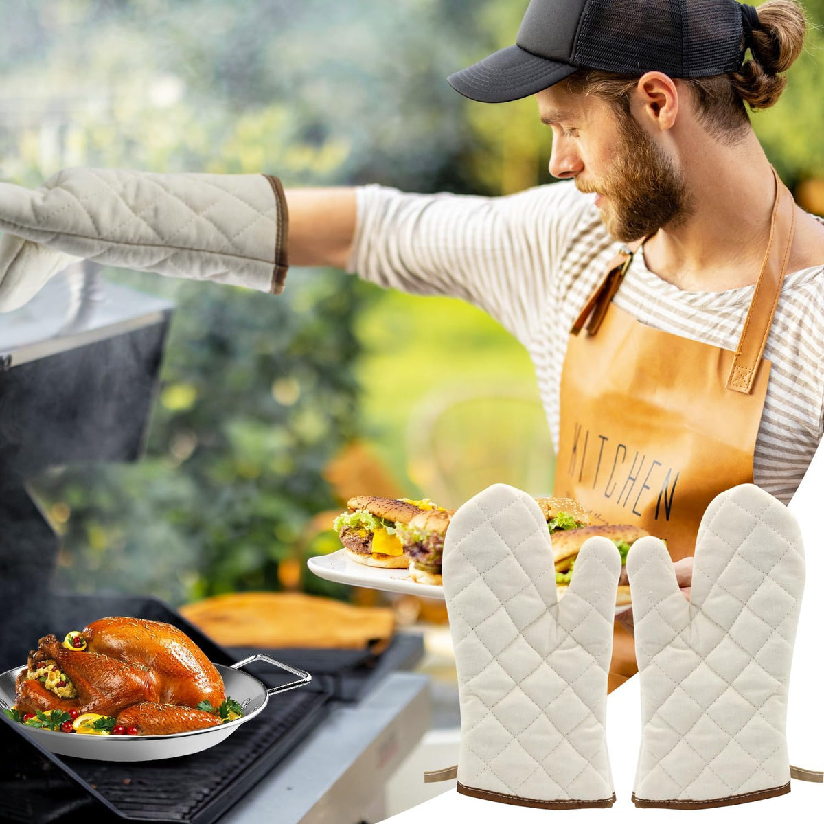 Al Pastor Skewer for Grill -Vertical Barbecue Stand Al Pastor, Kebabs, Shawarma, Gyros, with 10.5 inch base plate and 3 detachable sharp barbecue accessories (8”/10"/12”)& Brushes，Barbecue gloves