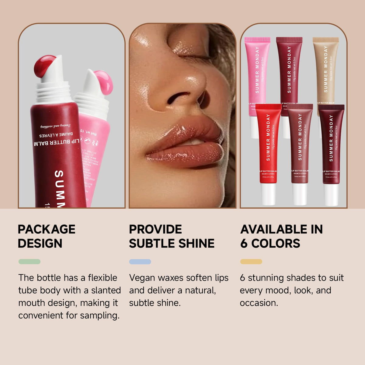6 PCS Summer Lip Butter Balm, Lip Gloss for Instant Moisture