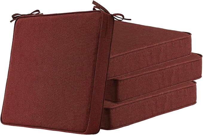 Sunbrella Square Corner Seat Cushions, 18.5" x 16" x 3", Set of 4, Indoor Outdoor Water Repellent Universal Chair Pads with Ties for Patio Furniture, Garden Dining Chairs, Spectrum Brick