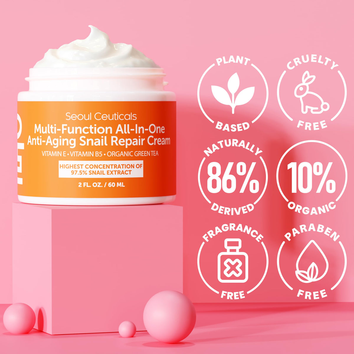 SeoulCeuticals 97.5% Snail Mucin Korean Face Moisturizer Day & Night Cream