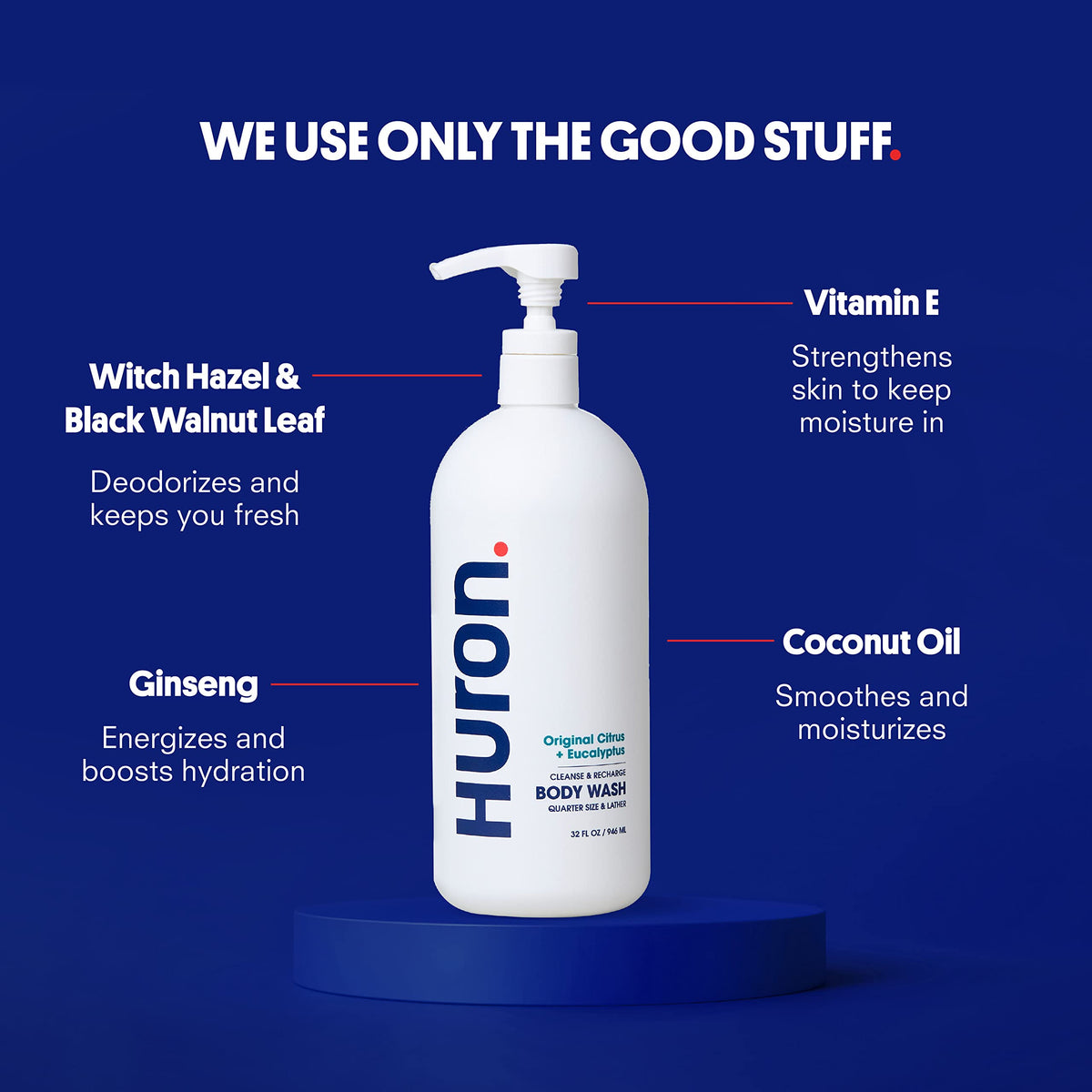Huron Body Wash: Citrus + Eucalyptus Scent, Non-Toxic & Hydrating; 30.3oz
