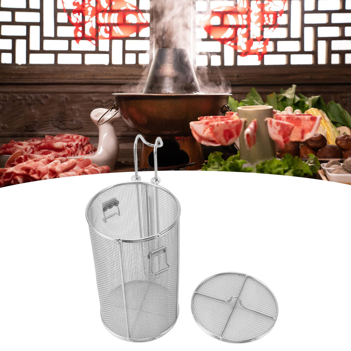HAOHIZE Stainless Steel Seasoning Strainer, Soup Seasonings Seperation Basket Collapsible Telescopic Handle Soup Seasonings Seperation Basket for Cooking
