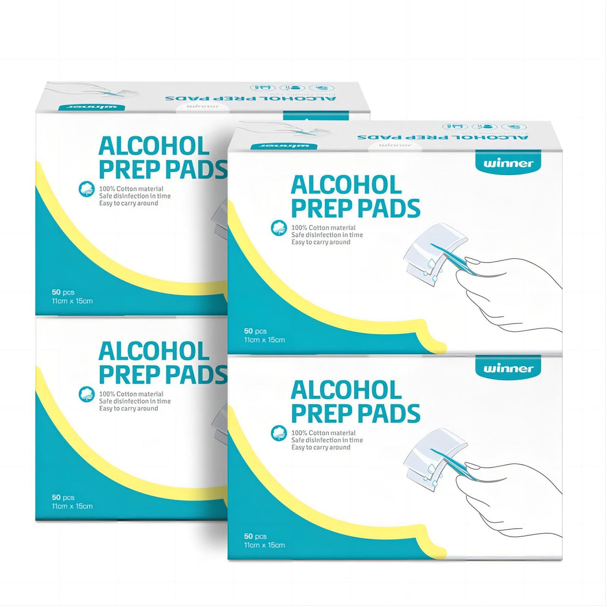 Winner Alcohol Prep Pads, 6 x 4 in, 70% Isopropyl Alcohol, 200 Count