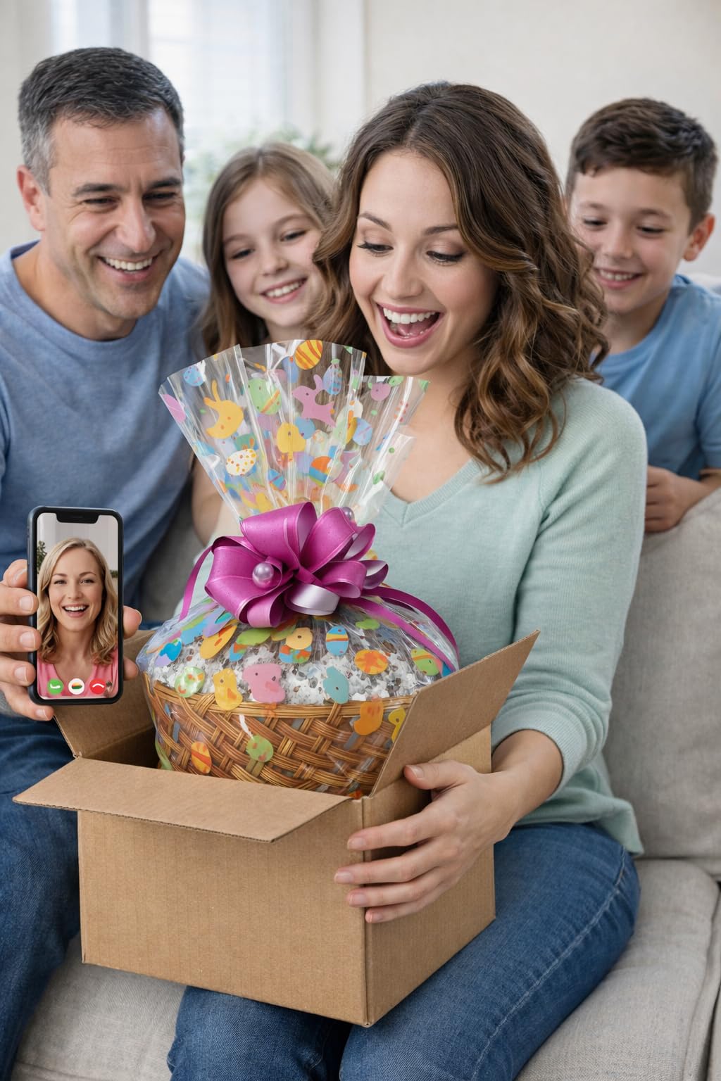 Easter Basket with Chocolate, Candy & Snacks - 10 Inch Easter Wrapped Gift Basket - Spring Holiday Treats for Family, Friends & Coworkers (Deluxe)
