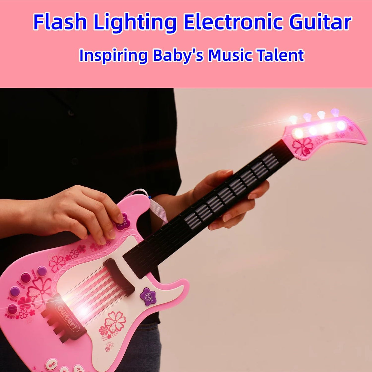Electric Guitar with Strap Portable for Beginners (Pink)