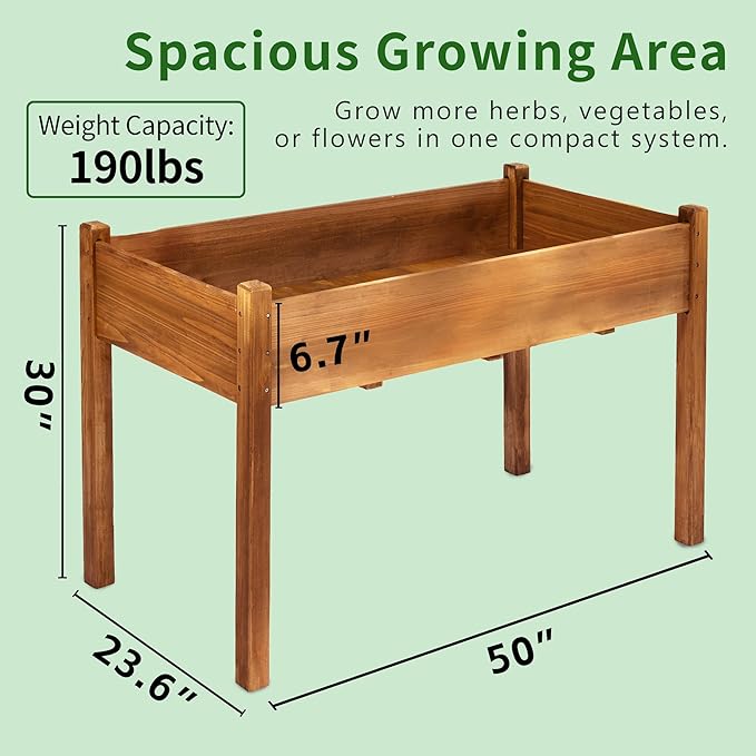 Premium Fir Wooden Raised Garden Bed with Four Legs for Backyard and Balcony Gardening,Suitable for Indoor and Outdoor use,49.5''×23.5''×30''