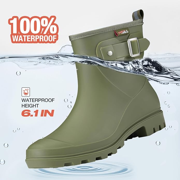 HISEA Women's Ankle Rain Boots Waterproof, Fashion Short Garden Shoes Anti-slip for Women with Comfortable Insole