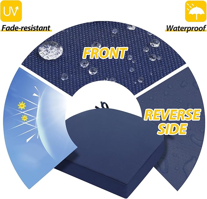 AAAAAcessories Outdoor Seat Cushions for Chairs, Waterproof, Fade-Resistant Patio Furniture Replacement Cushions, 17" x 16" x 2", Set of 2, Navy Blue
