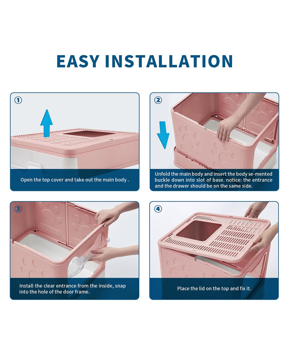 Medario Cat Litter Box with Litter Mat and Scoop(Pink)