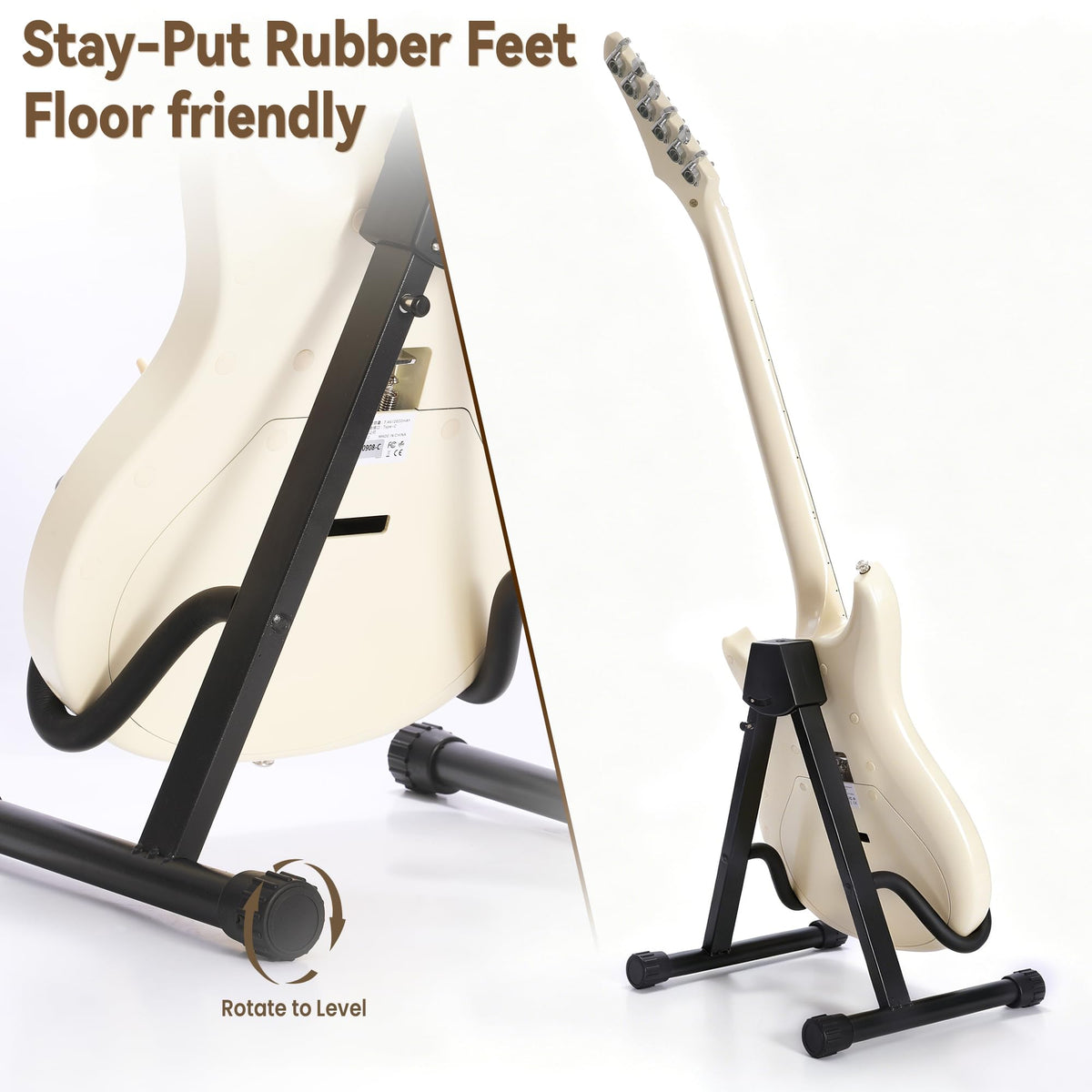 EmberGlow Electric Guitar Stand With Heavy-Duty Metal Auto-Lock, Adjustable Slim-Fit Neck Hook & Self-Leveling Feet, Secure Display Cradle for Electric Guitars