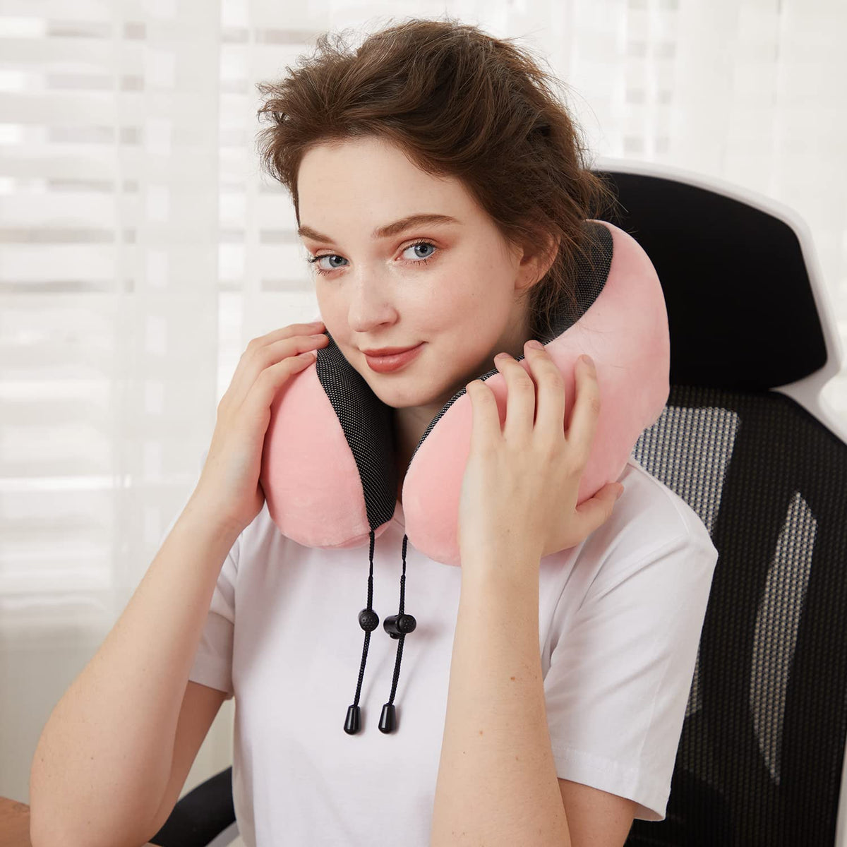TALLGO Travel Pillow, Best Memory Foam Neck Pillow Head Support Soft Pillow for Sleeping Rest, Airplane Car & Home Use (Pink)