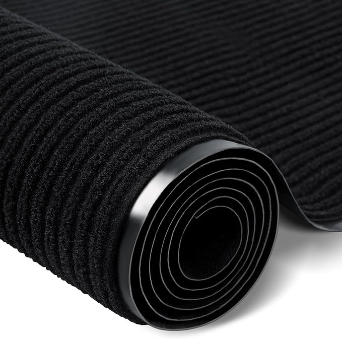Rubber Door Mat About W3' ×L16' Heavy Duty Large Outdoor Indoor Mat Durable Entrance Doormat Waterproof Rubber Back Rugs for Home Entryway Patio Porch Office Business Areas (Jet Black)