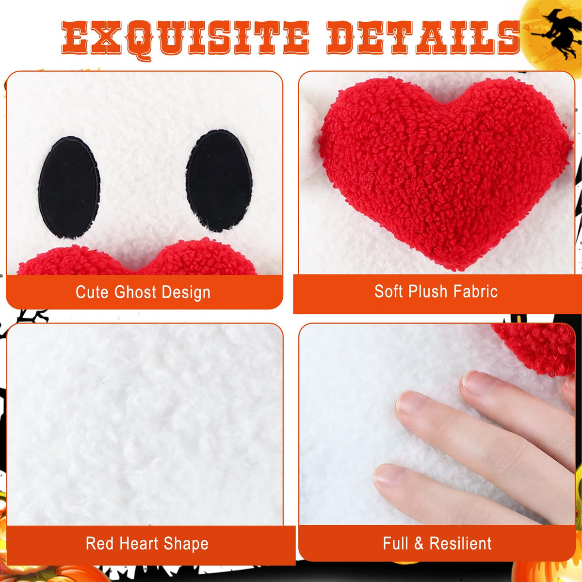 Threehoney Halloween Ghost Throw Pillow with Red Heart Gothic Pillows