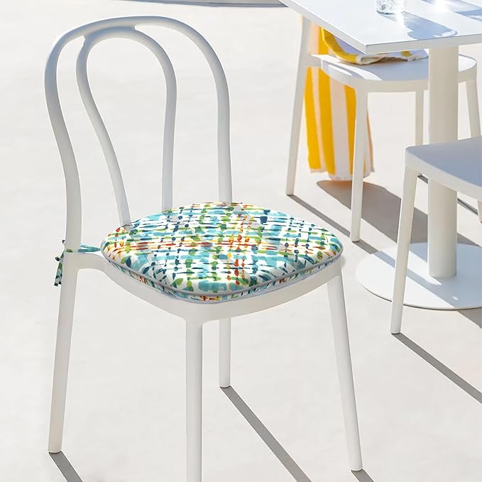Indoor/Outdoor Chair Cushions 16x17 Inch, Patio Chair Cushions with Ties, All Weather Seat Cushions for Patio Furniture Home Garden Chair Use, Set of 2,Acapa Opal Geometric