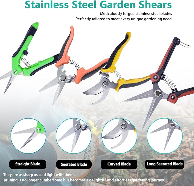 4 Pack Garden Pruning Shears Scissors Set, Stainless Steel Sharp Clippers Flower Shears Florist Scissors with Non-Slip Grip for Plant Tree Trimmers Secateurs