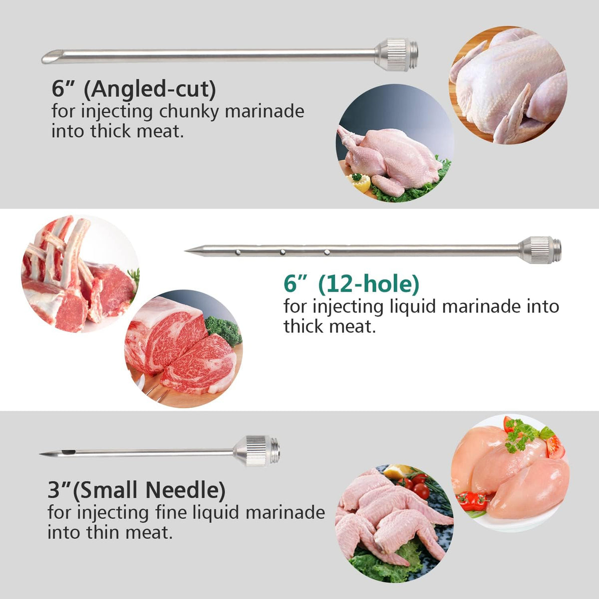 Meat Injector - 3 Needles for Smoking Meats, Beef, Turkey; 2-Oz Marinade Injector Syringe; User Manual Included