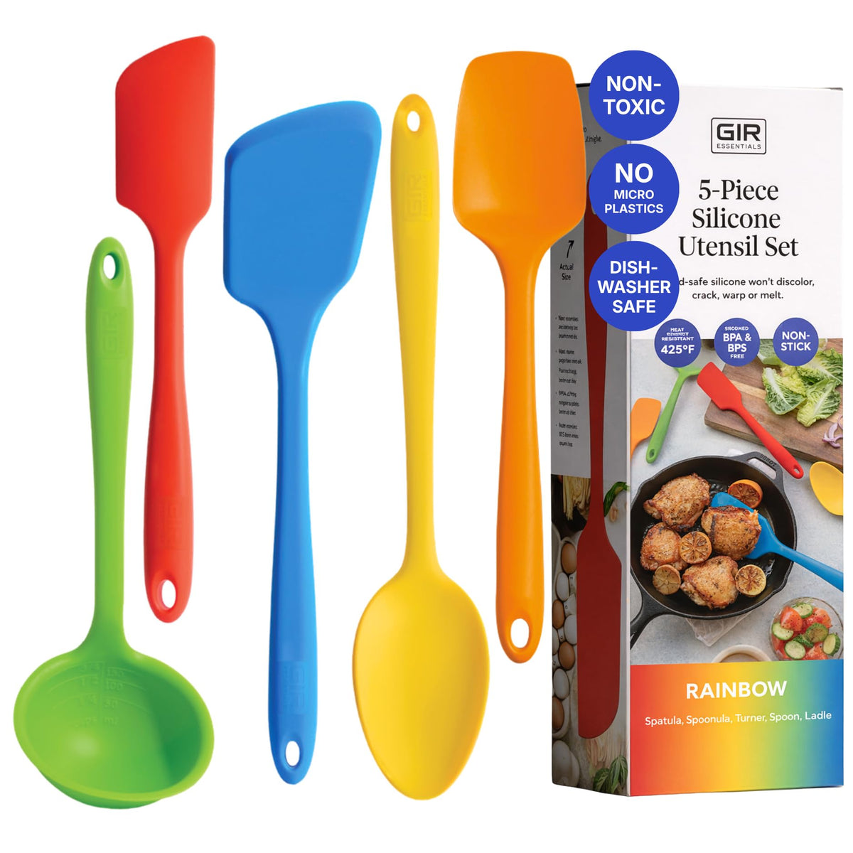 GIR: 5-Piece Silicone Essentials Kitchen Utensils Set – Rainbow