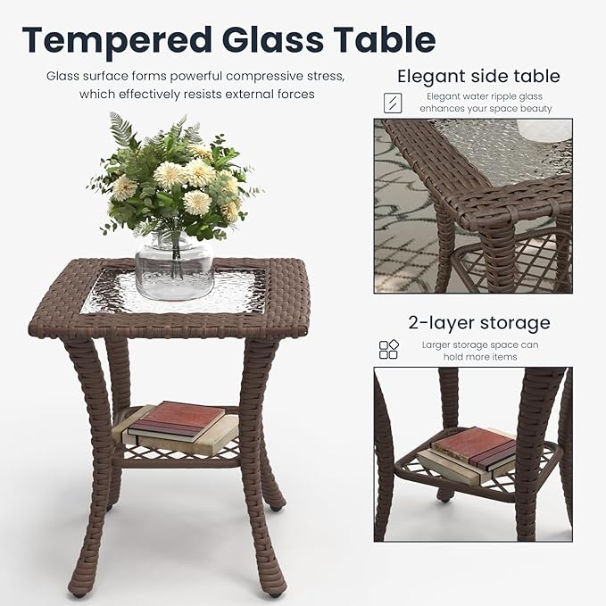 7 Pieces Outdoor Patio Furniture Sets with Rocking Swivel Chairs with 6-inch Thick Cushion and Side Table for Deck Lawn
