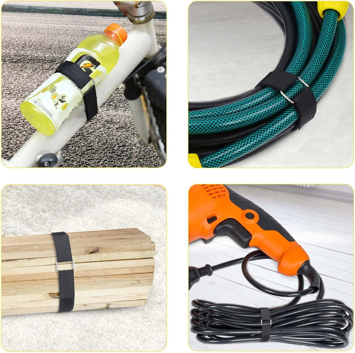 1"x64ft Hook and Loop Straps with 70 Metal Buckles, Adjustable Fastening Cable Straps, Cut-to-Length Cinch Strap, Reusable Nylon Securing Cord Ties for Organizer or Storage, 1 inch Wide, Black